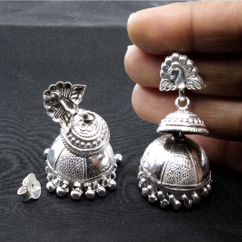 Rava Ball Silver Oxidized Jhumka Earrings – VOYLLA